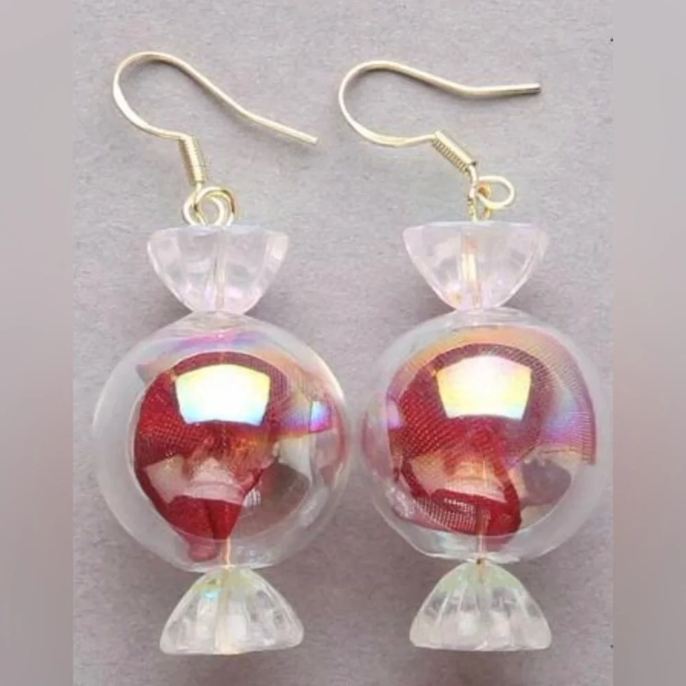 “Peppermint Discs” Wrapped Hard Candy Sweets Cinnamon Bon Bon Kawaii Red Earring